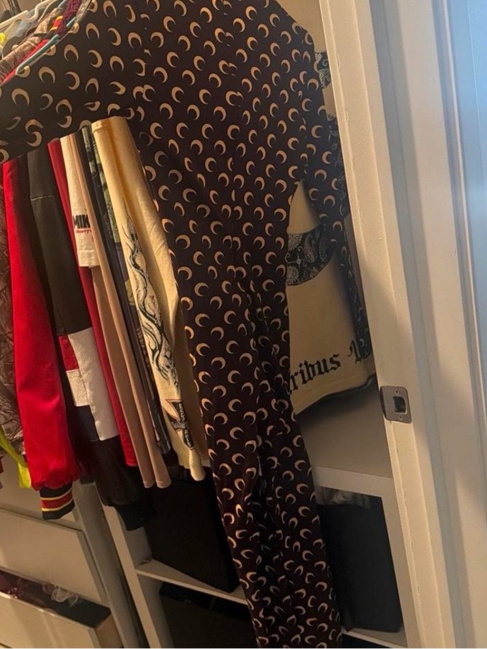Marine Serre Black Jumpsuit with Cream Crescent Print